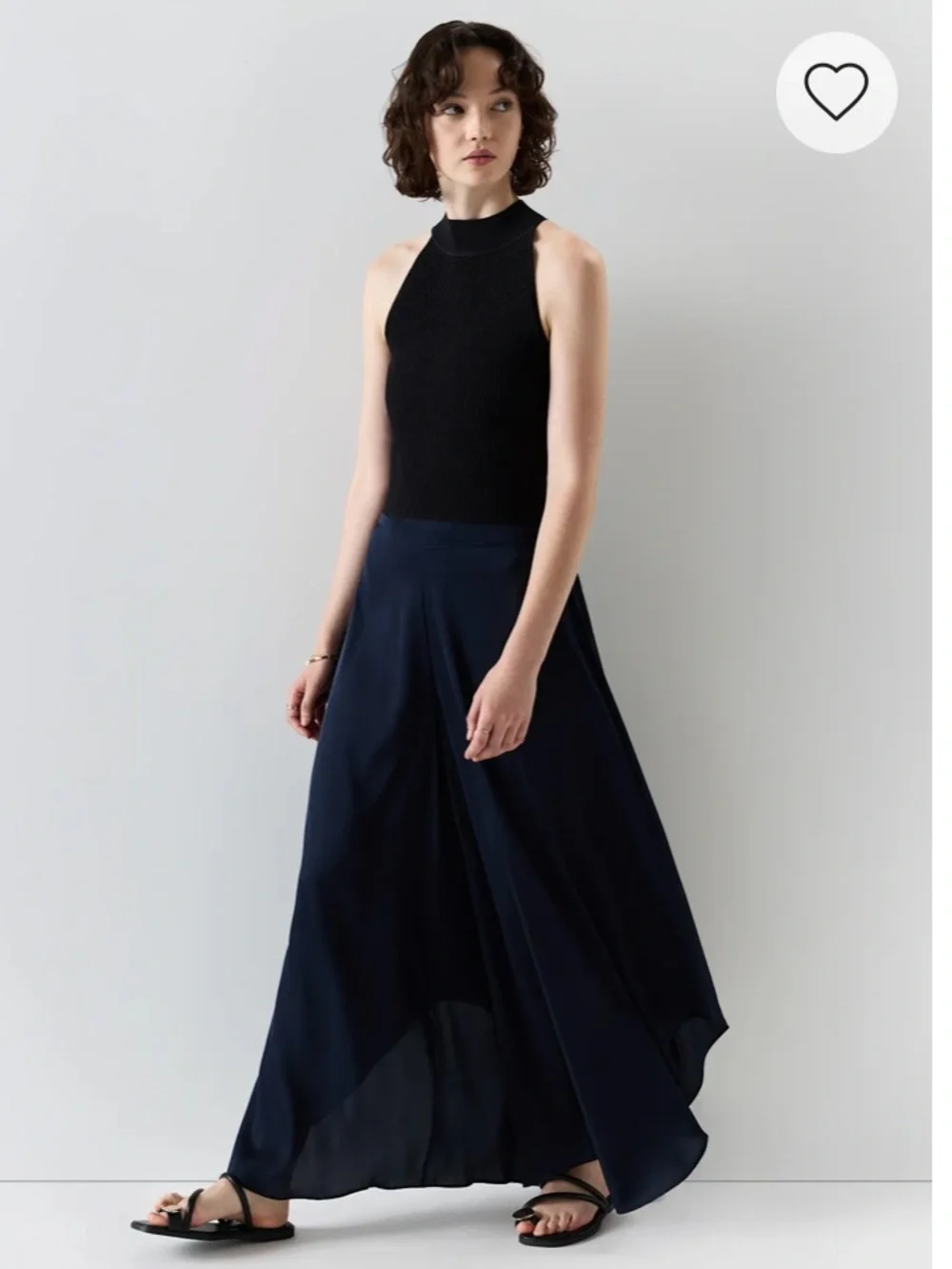 Quince Washable Stretch Silk Navy Wide-Leg Palazzo Pants - Picture 2 of 7
